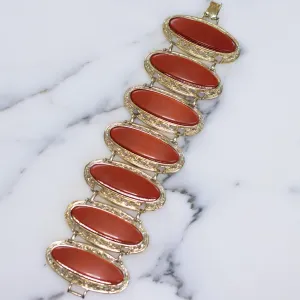Vintage 1950s Orange Thermoset Wide Panel Statement Bracelet