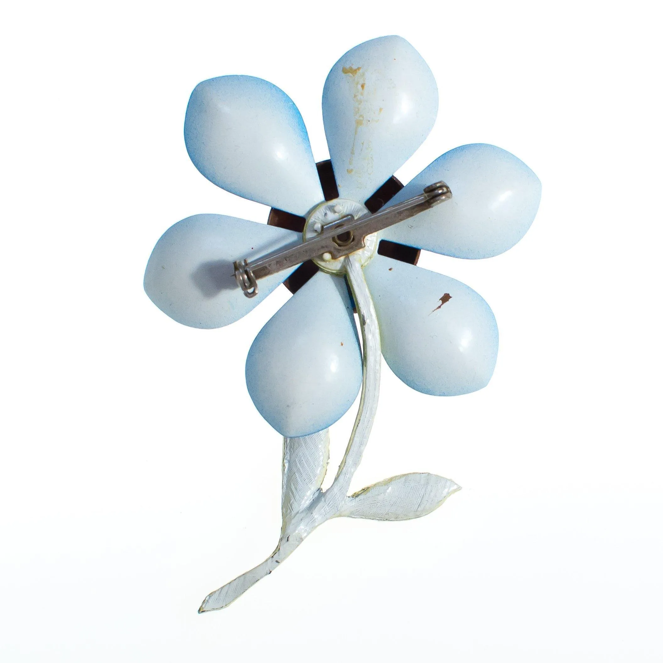 Vintage 1960s Mod Flower Power Retro Blue Enamel Flower Brooch