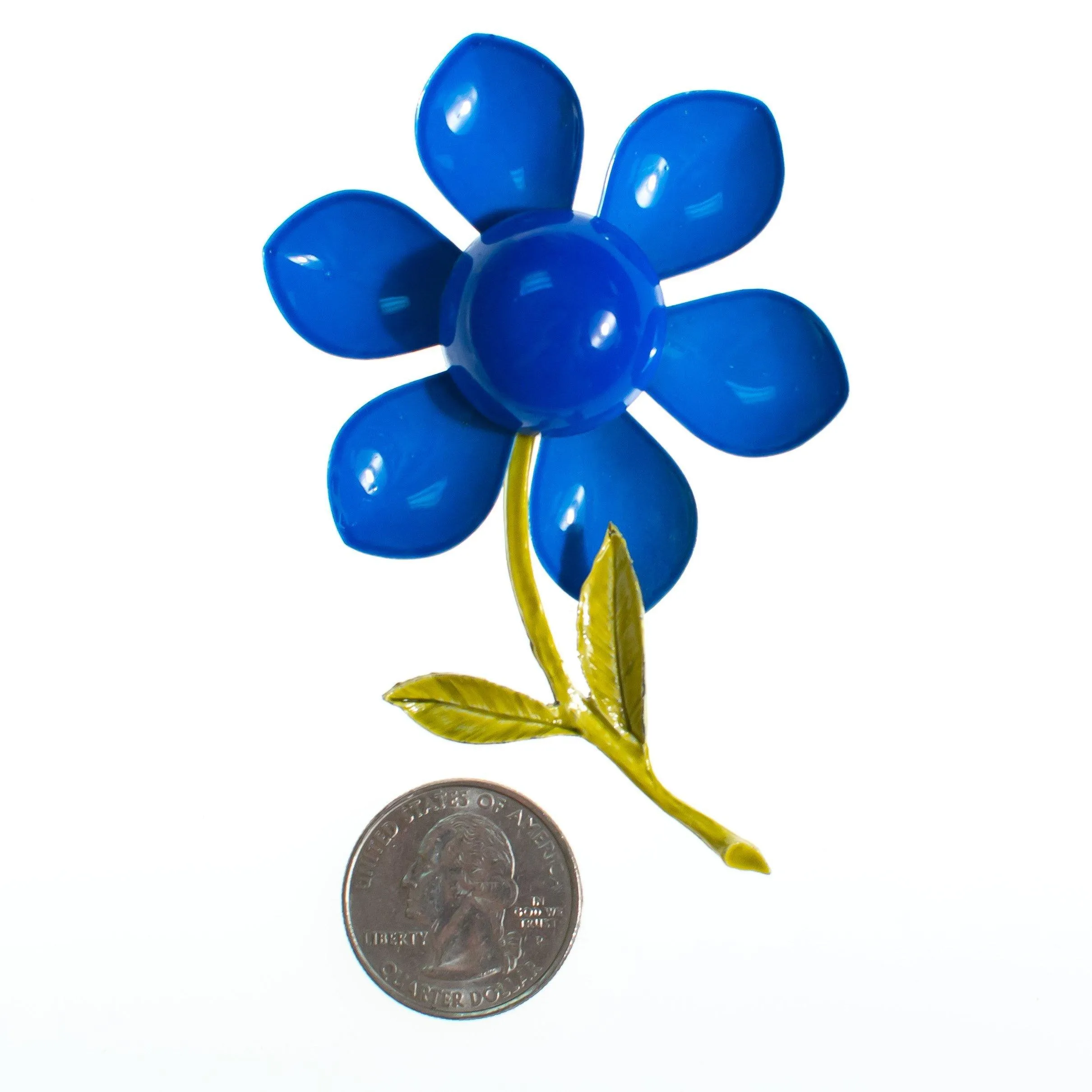 Vintage 1960s Mod Flower Power Retro Blue Enamel Flower Brooch