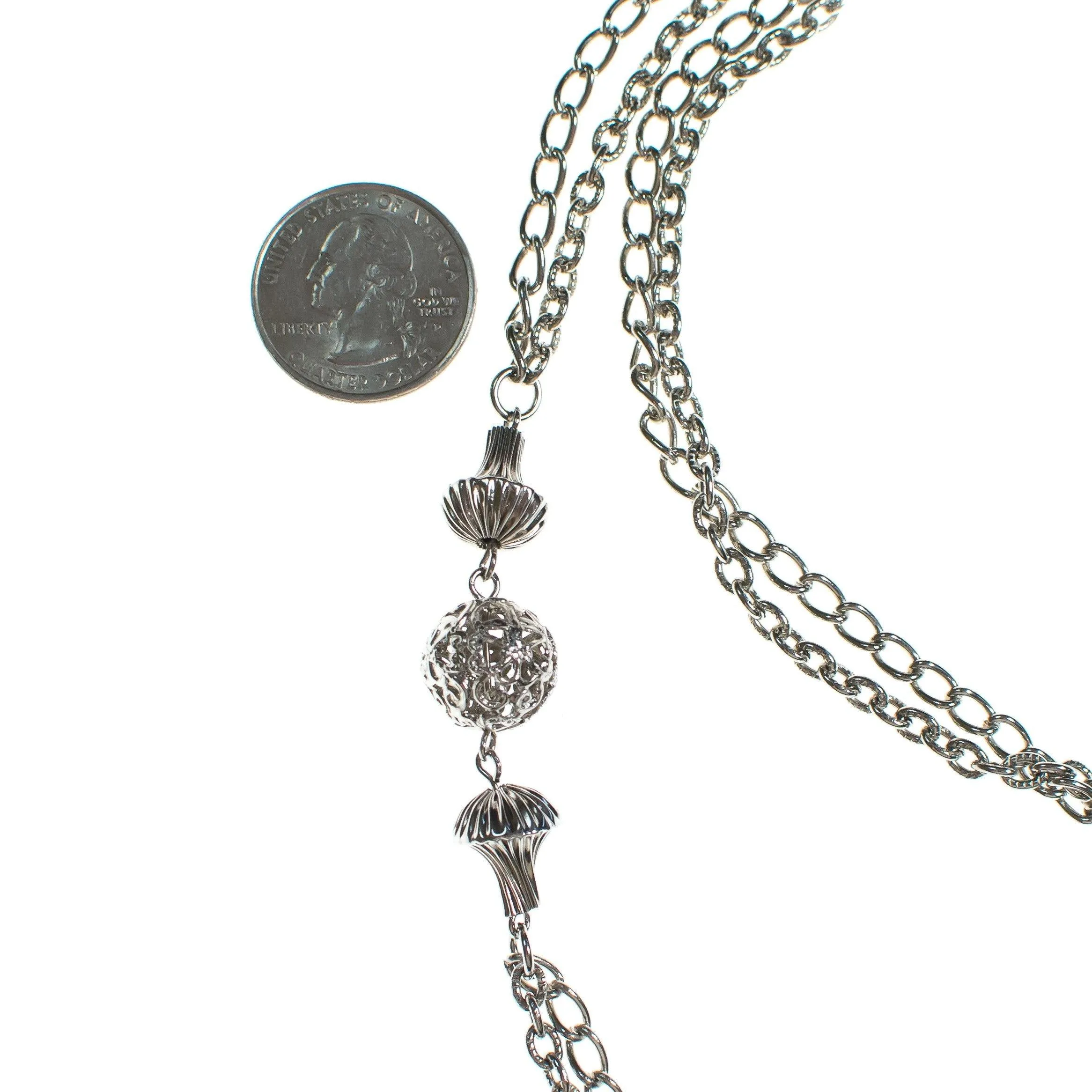 Vintage 1960s Silver Filigree Bead and Chain Necklace