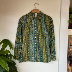 Vintage 60s 70s psychedelic floral striped geometric blouse by The Seventh i // Size Medium (HT2343)