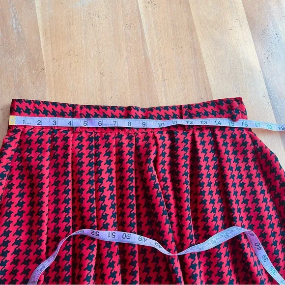 Vintage 80s 90s Red and Black Matching Top Skirt and Scarf Bow Tie Neck Size 12