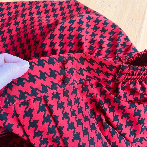 Vintage 80s 90s Red and Black Matching Top Skirt and Scarf Bow Tie Neck Size 12