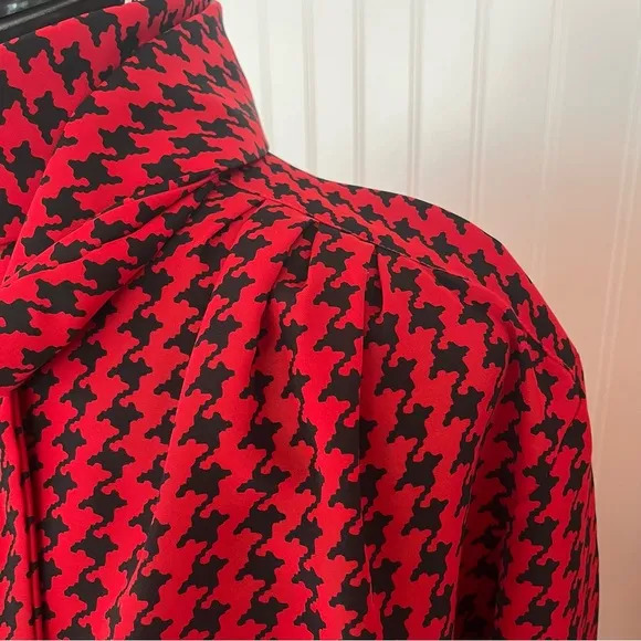 Vintage 80s 90s Red and Black Matching Top Skirt and Scarf Bow Tie Neck Size 12