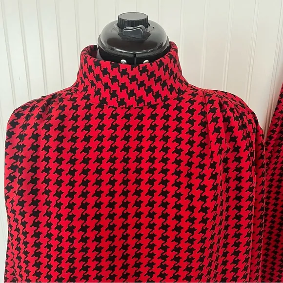 Vintage 80s 90s Red and Black Matching Top Skirt and Scarf Bow Tie Neck Size 12