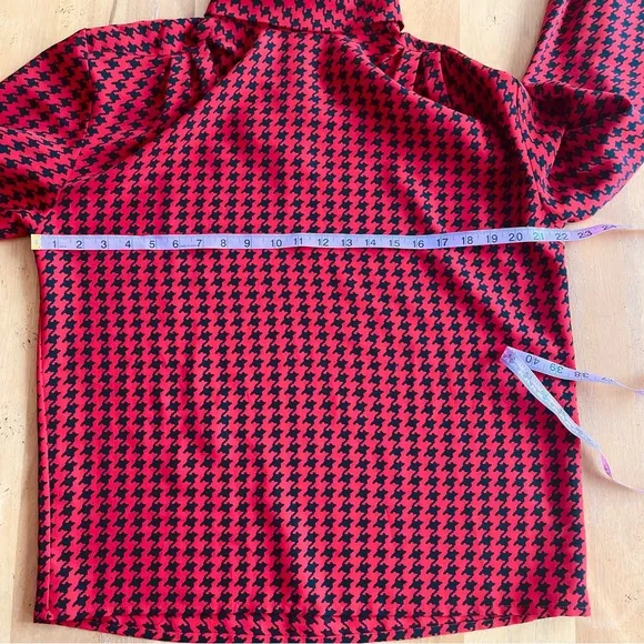 Vintage 80s 90s Red and Black Matching Top Skirt and Scarf Bow Tie Neck Size 12