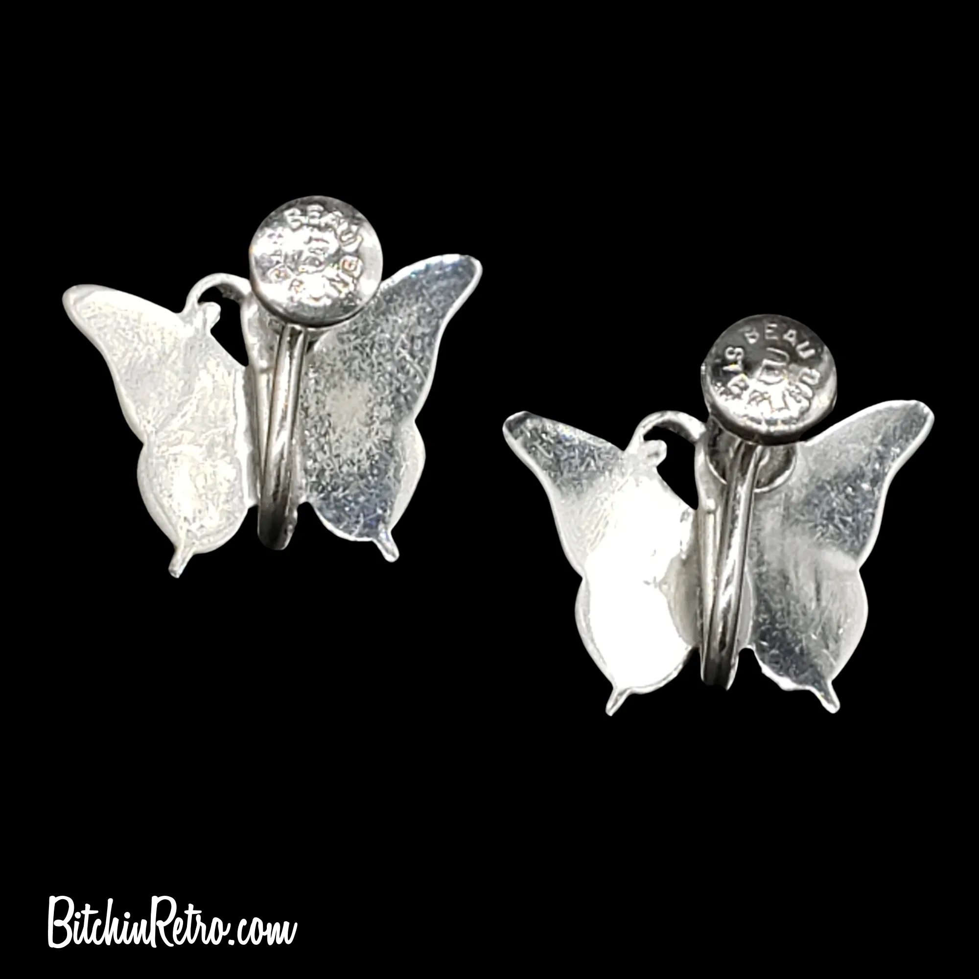 Vintage Beau Jewelry Sterling Silver Butterfly Earrings Circa 1960's