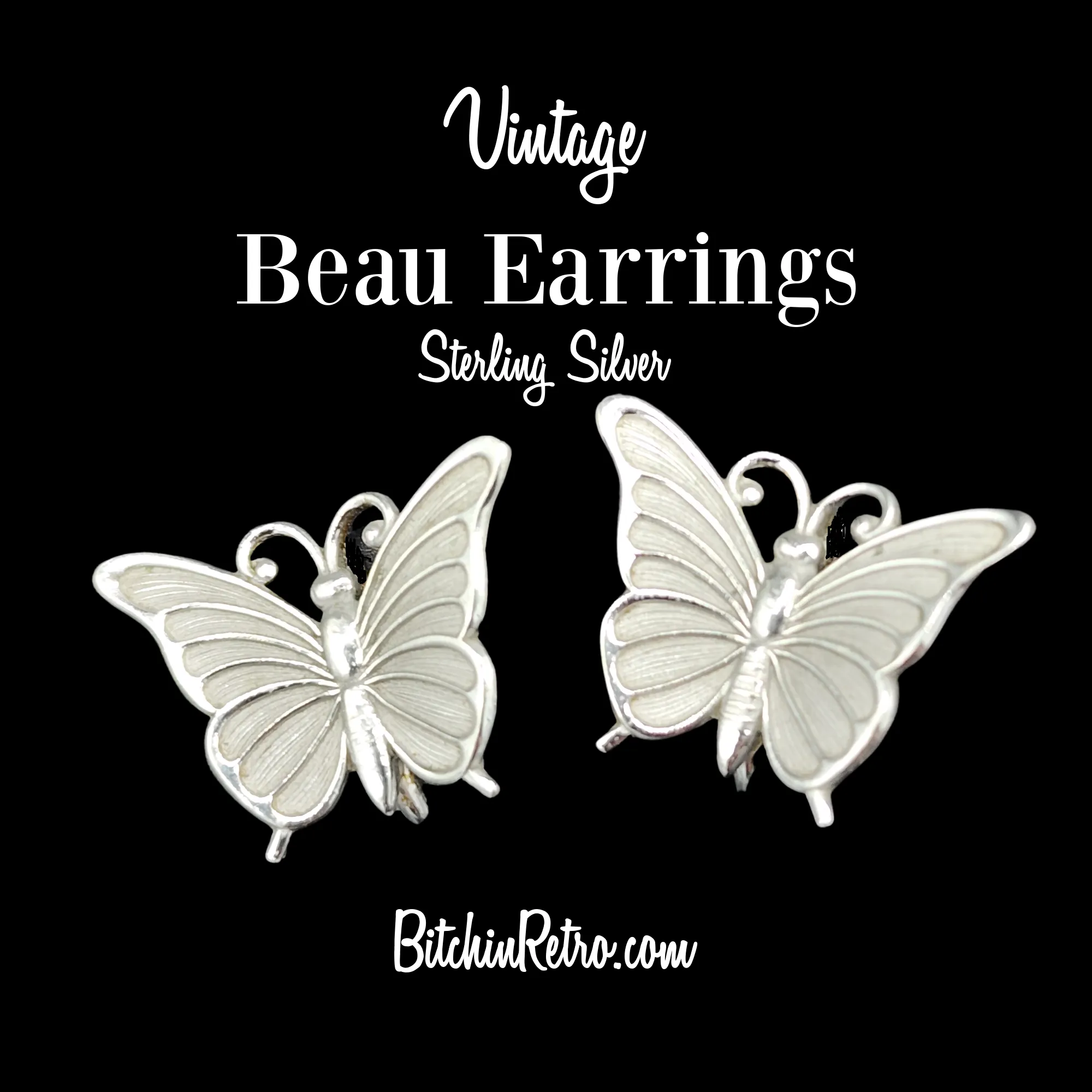 Vintage Beau Jewelry Sterling Silver Butterfly Earrings Circa 1960's
