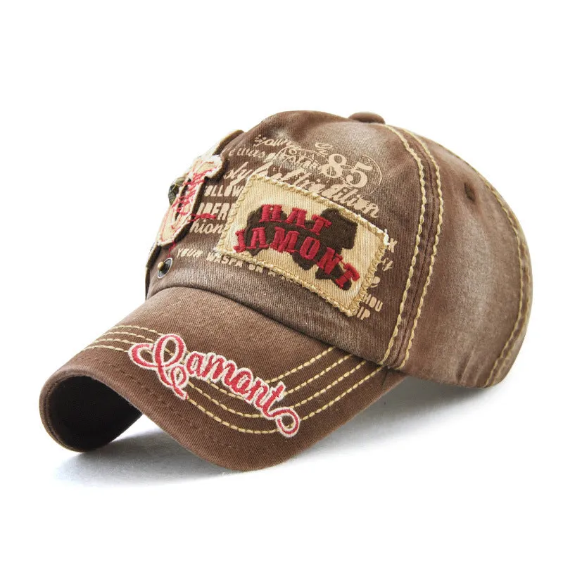 VINTAGE CALICO EMBROIDERED METAL SKULL HEAD BASEBALL CAP