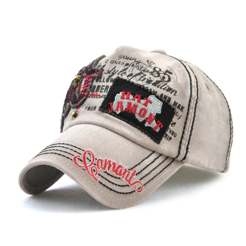 VINTAGE CALICO EMBROIDERED METAL SKULL HEAD BASEBALL CAP