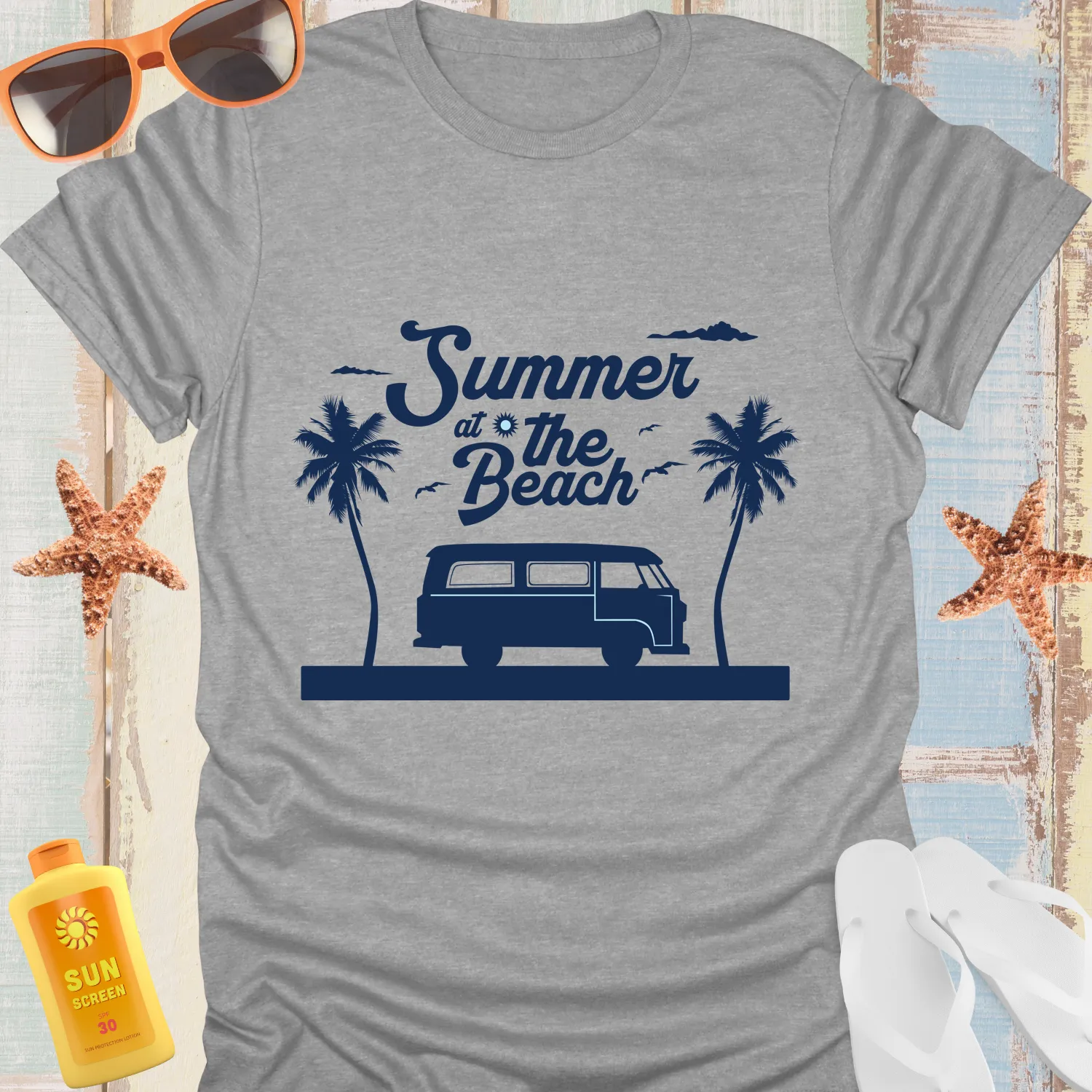 Vintage Camper Van Tee In Soothing Summer Blue