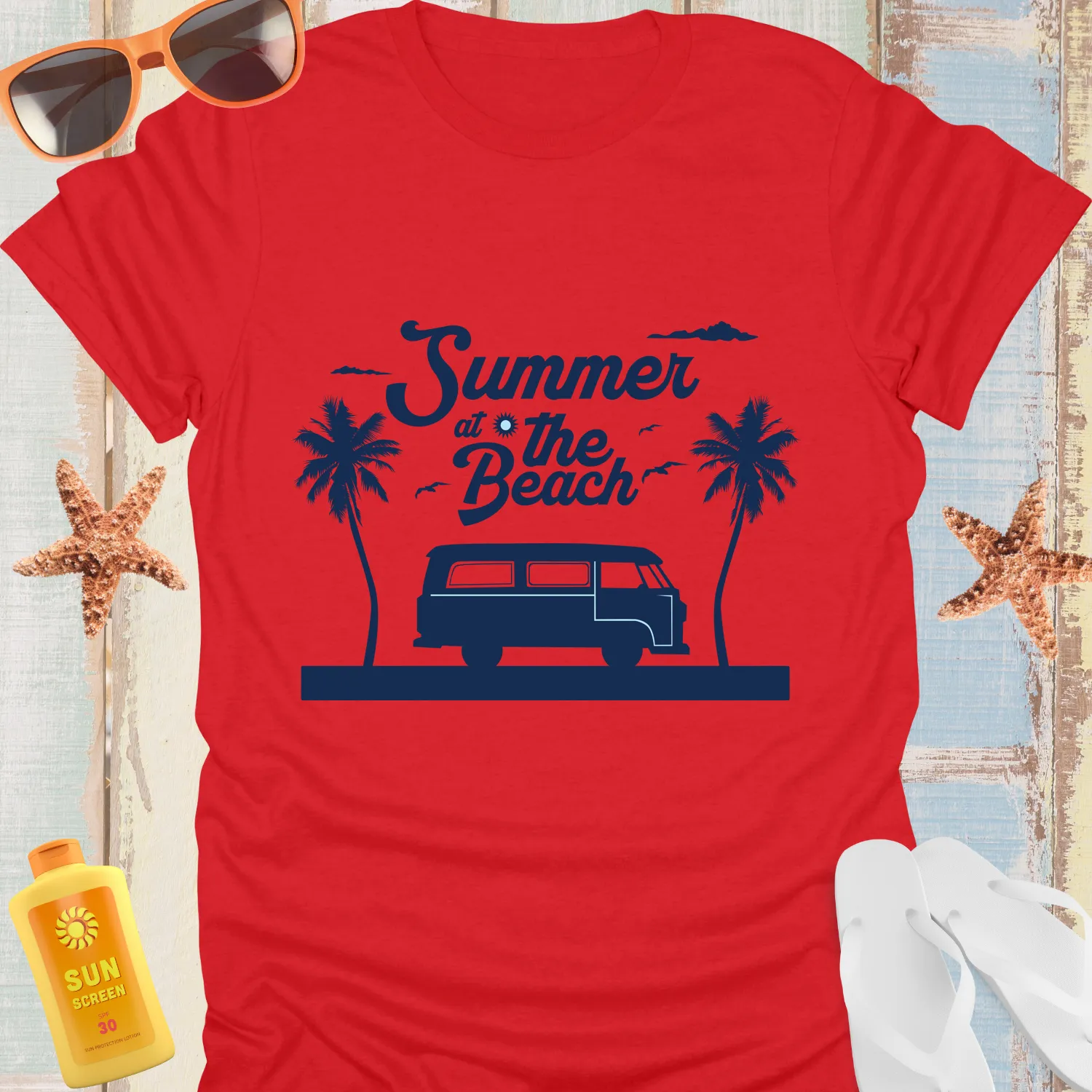 Vintage Camper Van Tee In Soothing Summer Blue