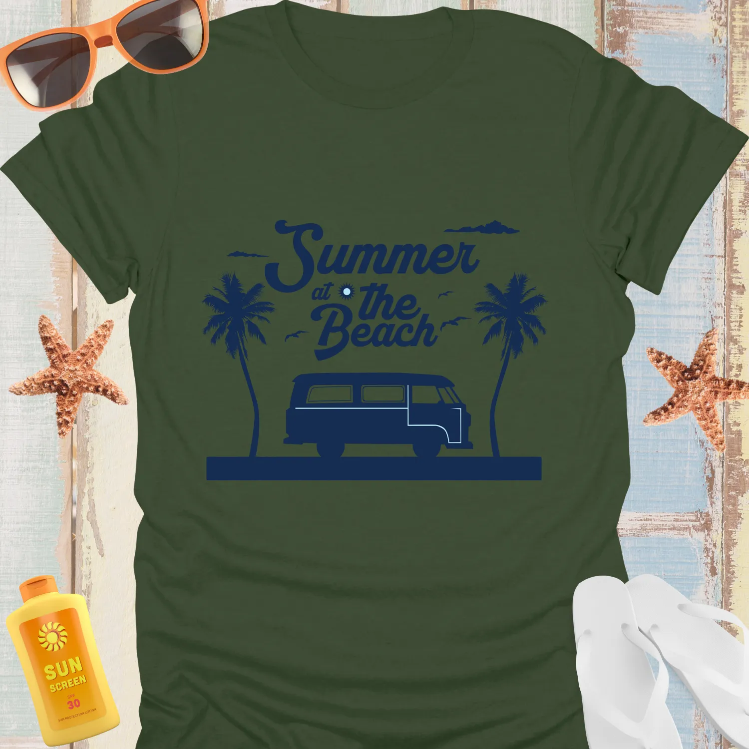 Vintage Camper Van Tee In Soothing Summer Blue