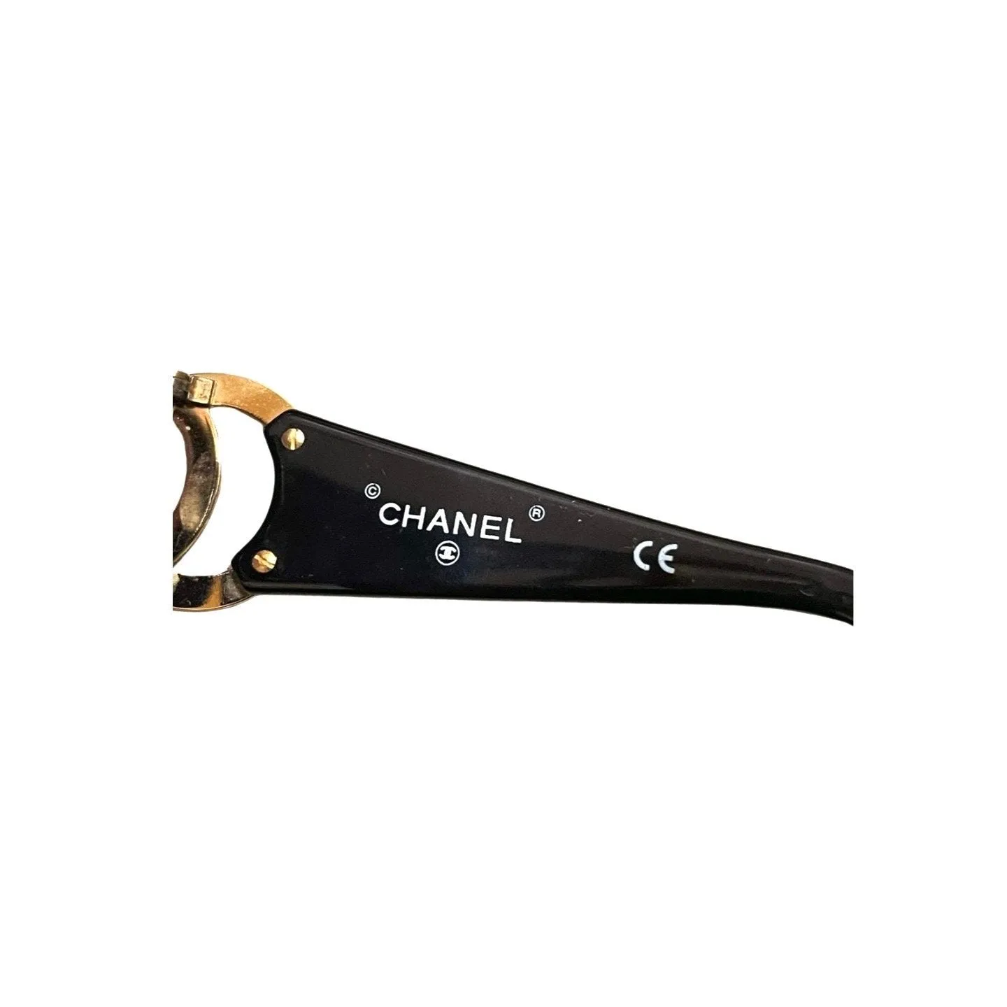 Vintage CHANEL black frame sunglasses with large CC motifs at sides. Mod and chic eyewear you must get. 060521ac4