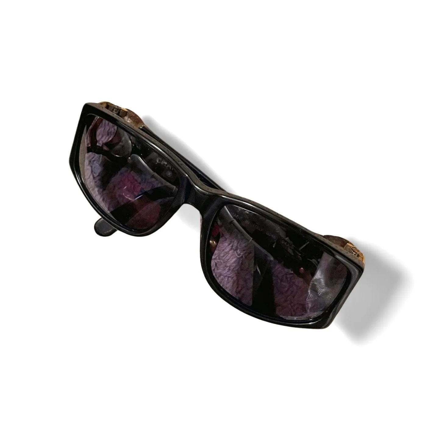 Vintage CHANEL black frame sunglasses with large CC motifs at sides. Mod and chic eyewear you must get. 060521ac4