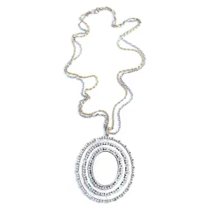 Vintage Florenza White Oval Medallion Statement Necklace