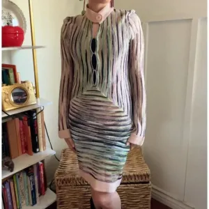 Vintage Metallic Mesh Sheer Bodycon dress Sz XS/S 70s 80s Glamour Retro Disco