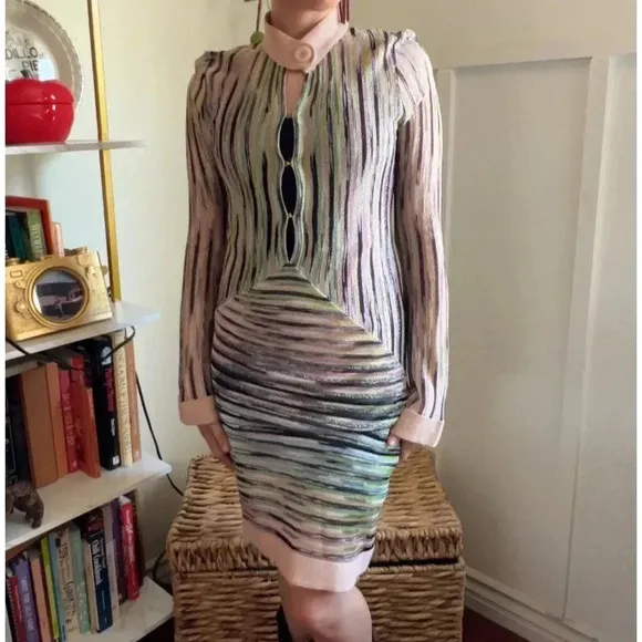 Vintage Metallic Mesh Sheer Bodycon dress Sz XS/S 70s 80s Glamour Retro Disco