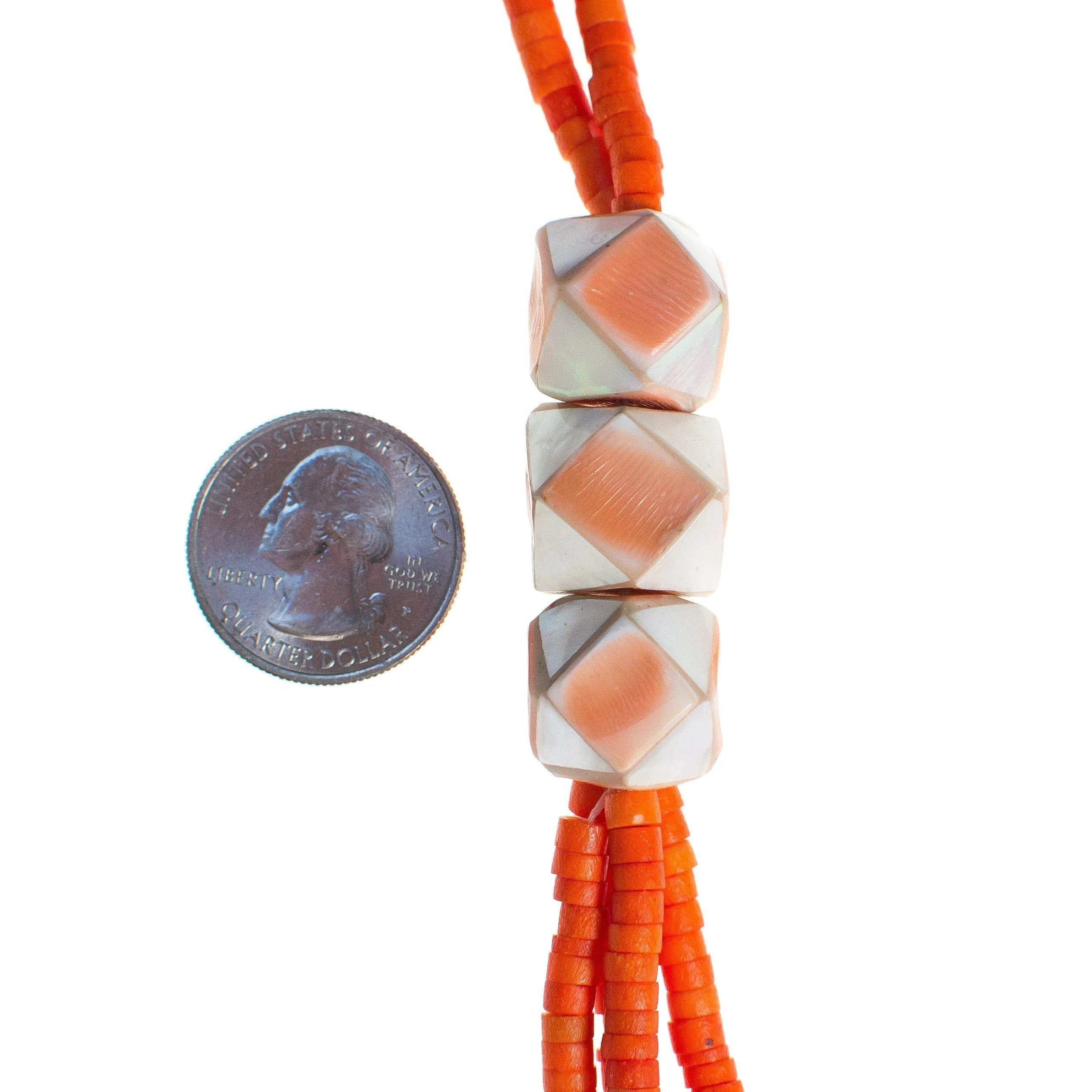Vintage Orange Beaded Necklace, Multi-strand, Orange Lucite Beads, Geometric Beads