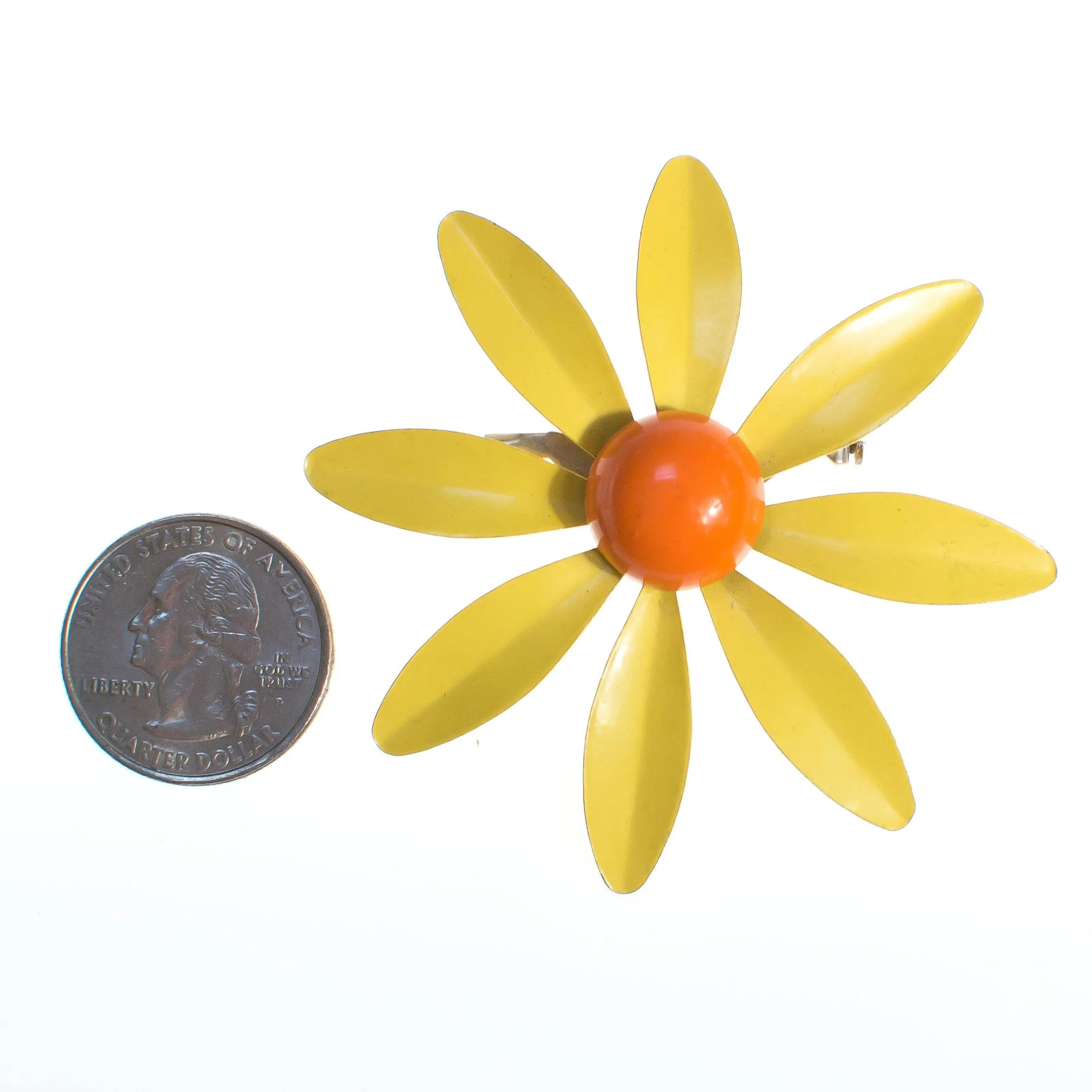 Vintage Retro Mod Flower Power Yellow and Orange Enamel Brooch