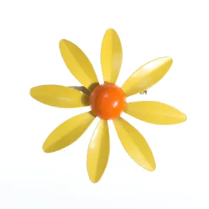 Vintage Retro Mod Flower Power Yellow and Orange Enamel Brooch