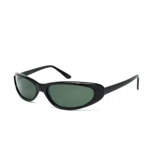 Vintage Standard Size Slim Narrow Oval Frame Sunglasses - Black