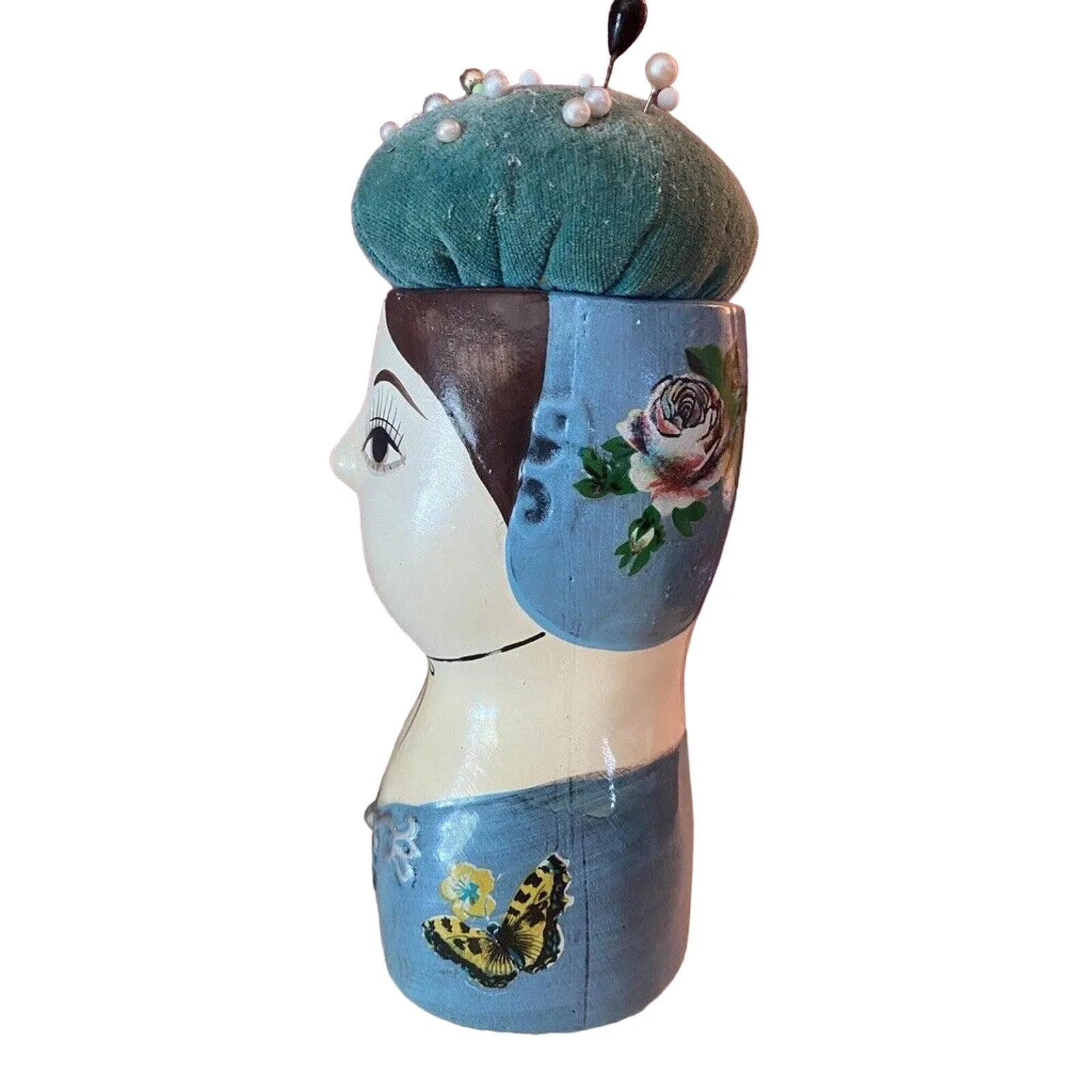 VTG Gemma Taccogna Folk Art retro Paper Mache Made in Japan Art Pin Cushion Head