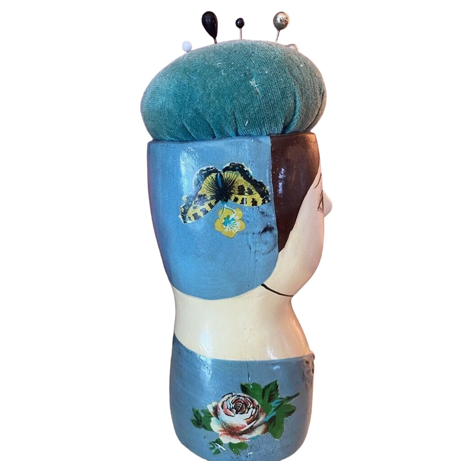 VTG Gemma Taccogna Folk Art retro Paper Mache Made in Japan Art Pin Cushion Head