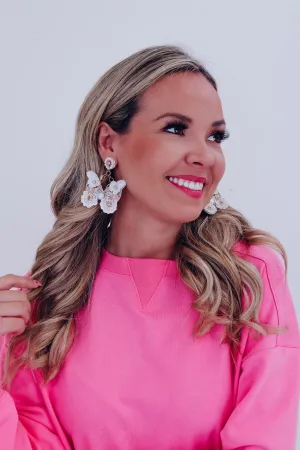 Whimsical Butterfly Statement Earrings - White