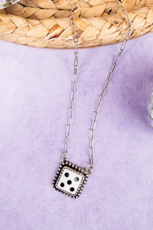 White 5 Dice Silvertone Necklace