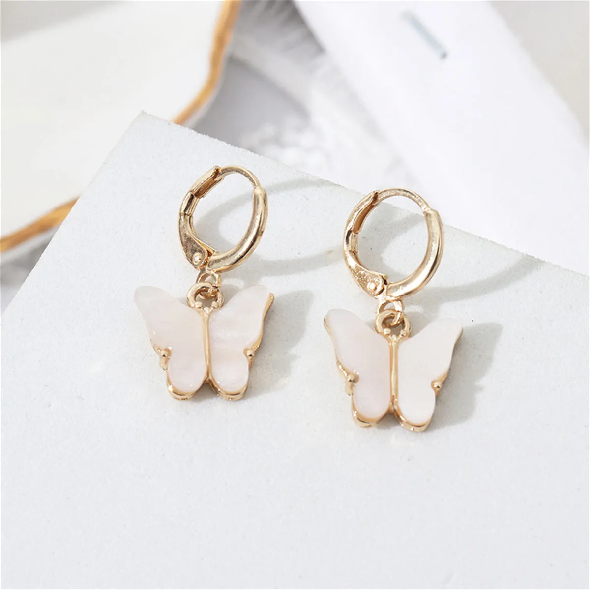 White Acrylic & 18K Gold-Plated Butterfly Drop Earrings