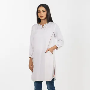 White Beaded Jacquard Tunic