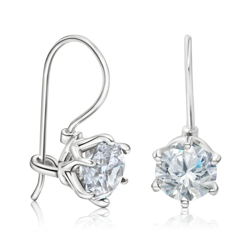White CZ Drop Earrings for Women - Handmade Sterling Silver December Birthstone