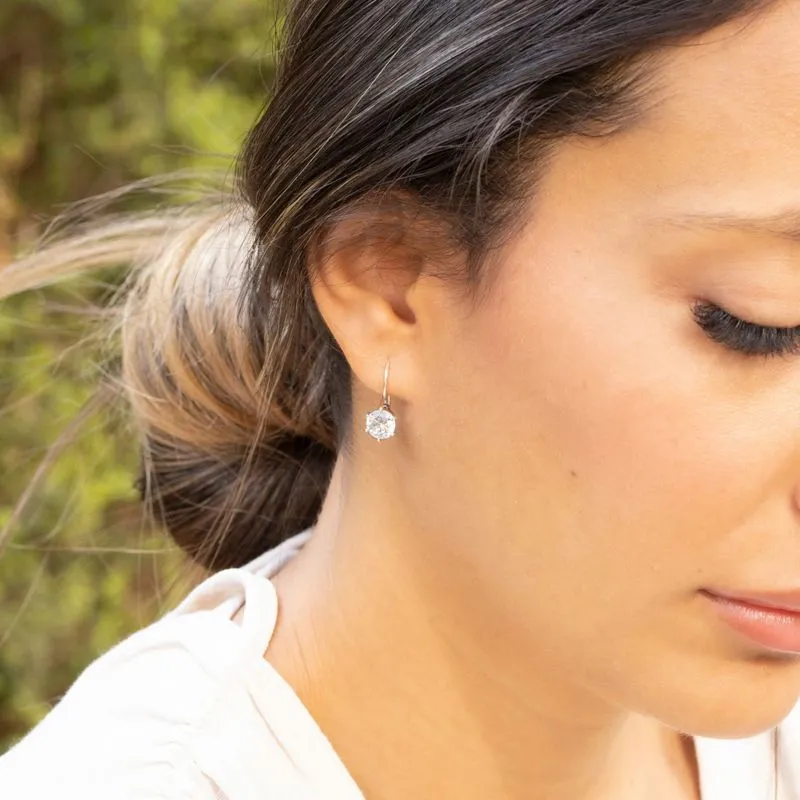 White CZ Drop Earrings for Women - Handmade Sterling Silver December Birthstone