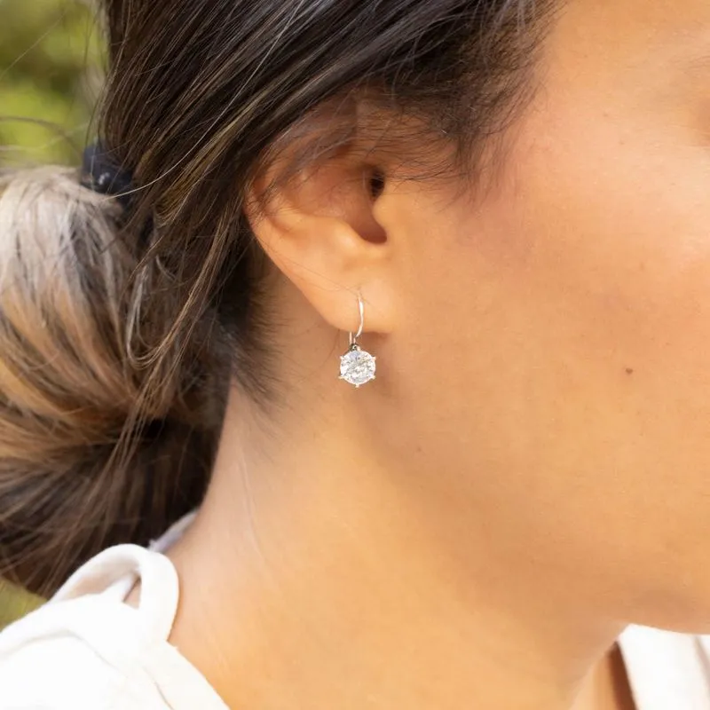 White CZ Drop Earrings for Women - Handmade Sterling Silver December Birthstone