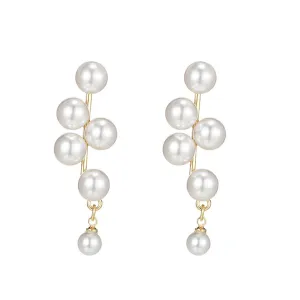 White Pearl & 18K Gold-Plated Lamp Post Drop Earrings