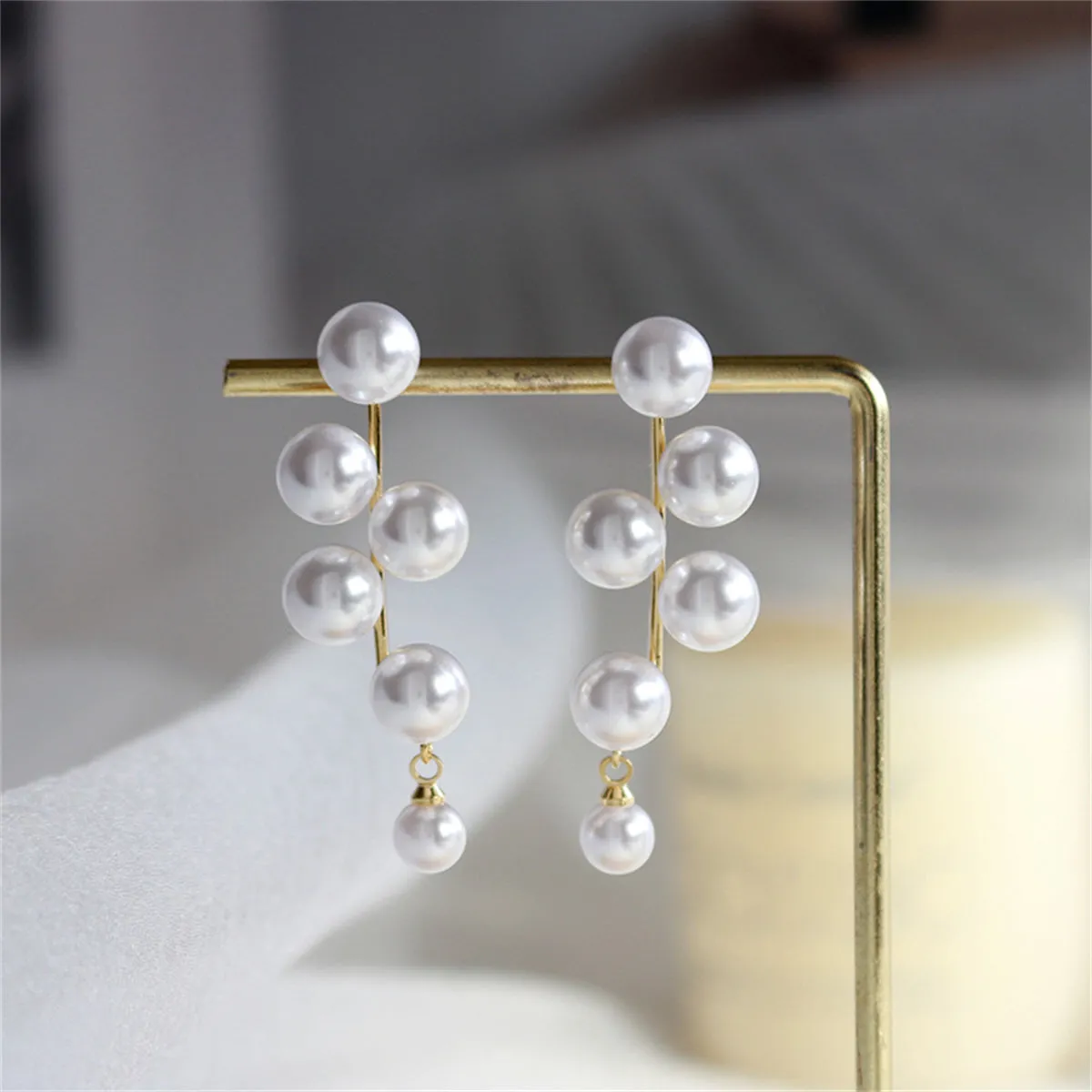 White Pearl & 18K Gold-Plated Lamp Post Drop Earrings