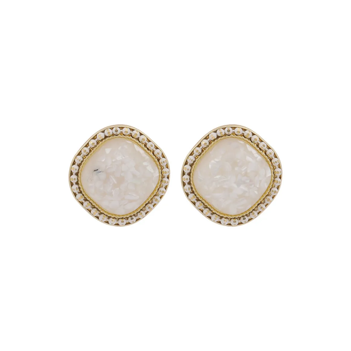 White Resin & 18K Gold-Plated Square Stud Earrings