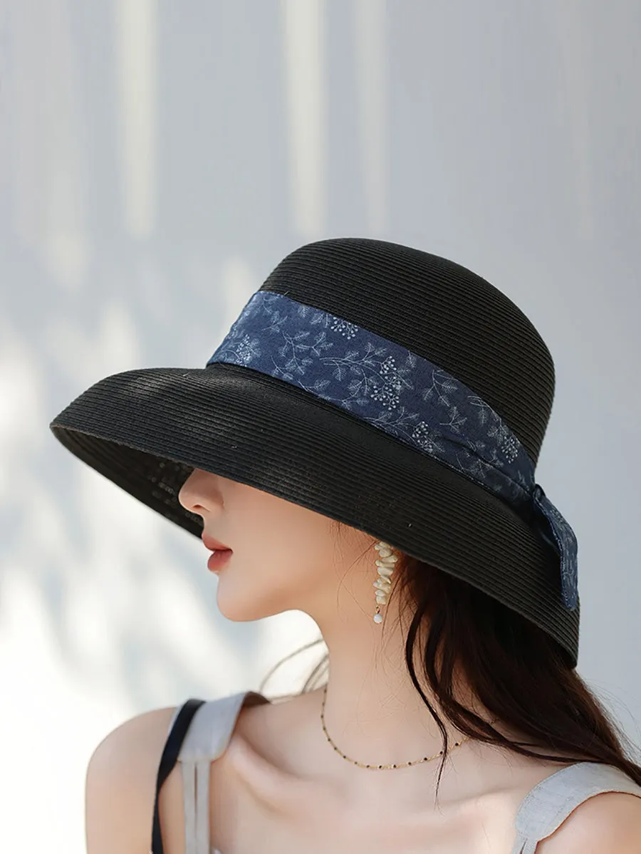 Women Summer Straw Lacing Bucket Hat