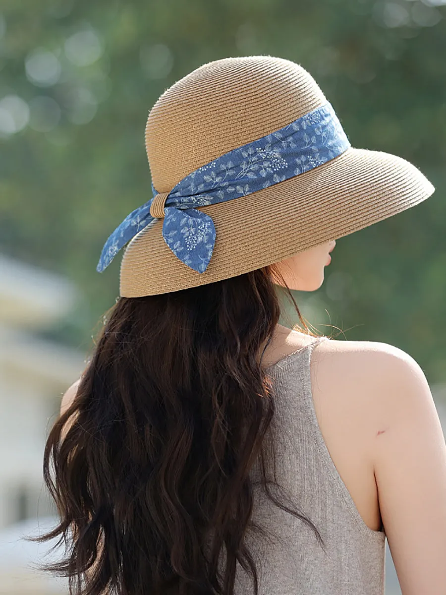 Women Summer Straw Lacing Bucket Hat