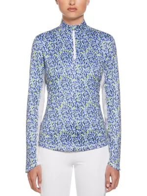 Womens Digital Confetti Print Sun Protection Golf Shirt