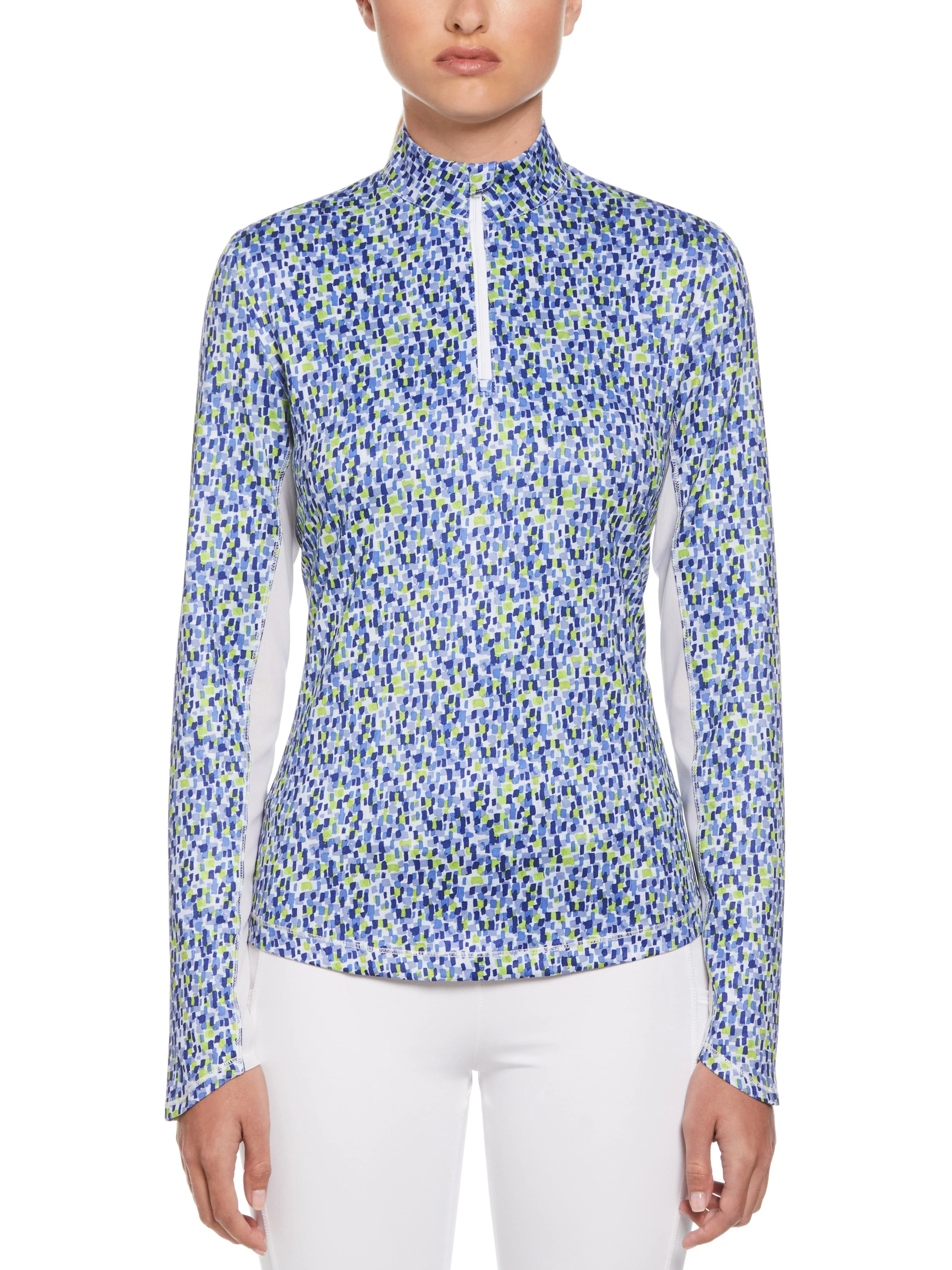 Womens Digital Confetti Print Sun Protection Golf Shirt