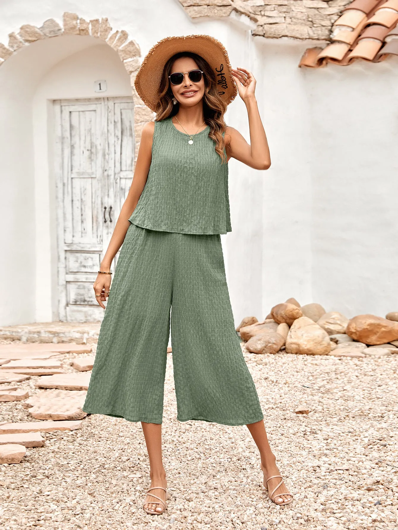 Women’s Two Piece Tank and Gaucho Pants Set