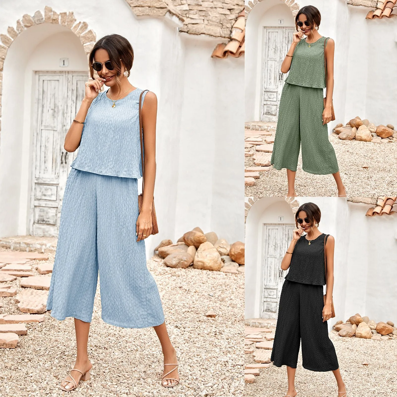 Women’s Two Piece Tank and Gaucho Pants Set