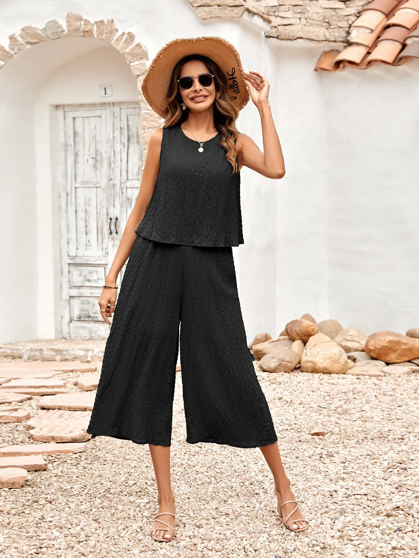 Women’s Two Piece Tank and Gaucho Pants Set