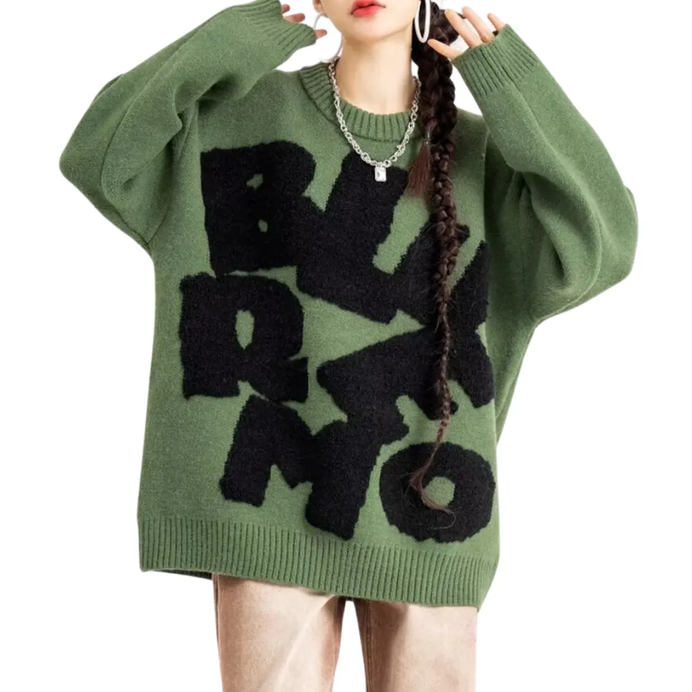 Women's Vintage Lettering Towel Embroidered Sweater
