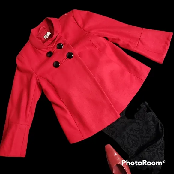 Wool Blend Double Breasted Mock Neck Button Hip Mod Retro Academia Jacket S