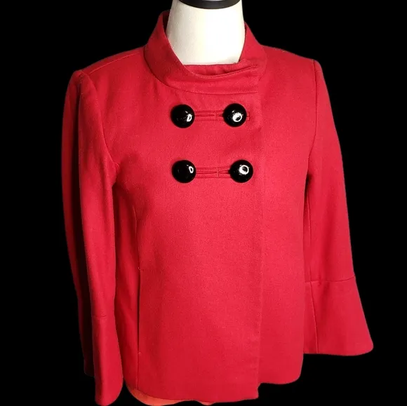 Wool Blend Double Breasted Mock Neck Button Hip Mod Retro Academia Jacket S