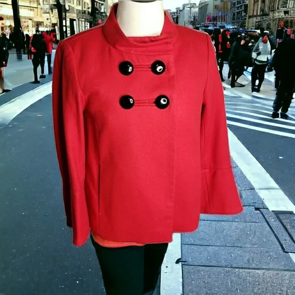 Wool Blend Double Breasted Mock Neck Button Hip Mod Retro Academia Jacket S
