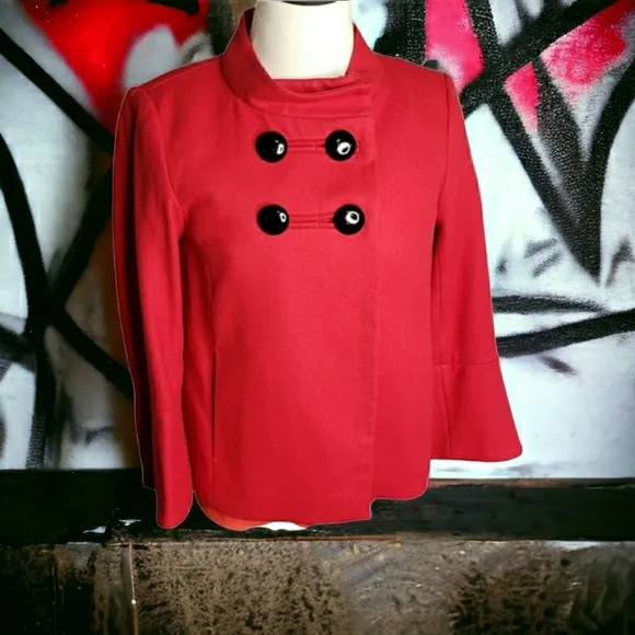 Wool Blend Double Breasted Mock Neck Button Hip Mod Retro Academia Jacket S